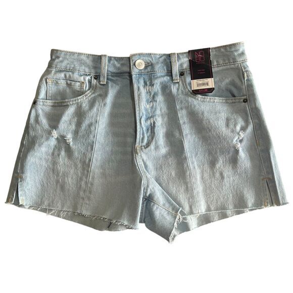 No Boundaries Women's High Rise Denim‎ Shorts Size 9 Light Wash Distressed - Picture 8 of 9